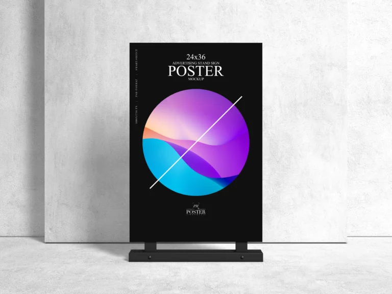24x36 advertising stand mockup displaying an abstract black poster