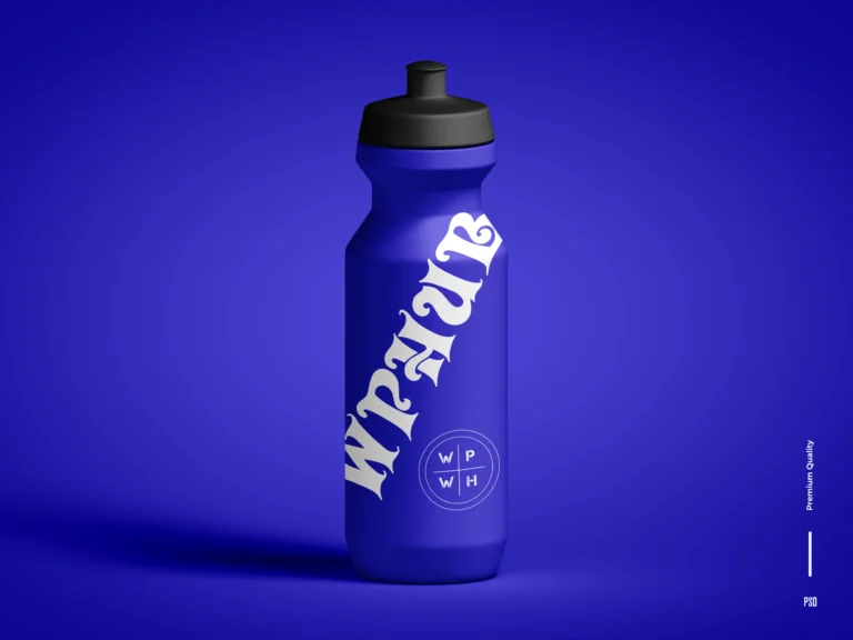 Blue cycling sports bottle with a black push-pull cap and white typography on a blue background
