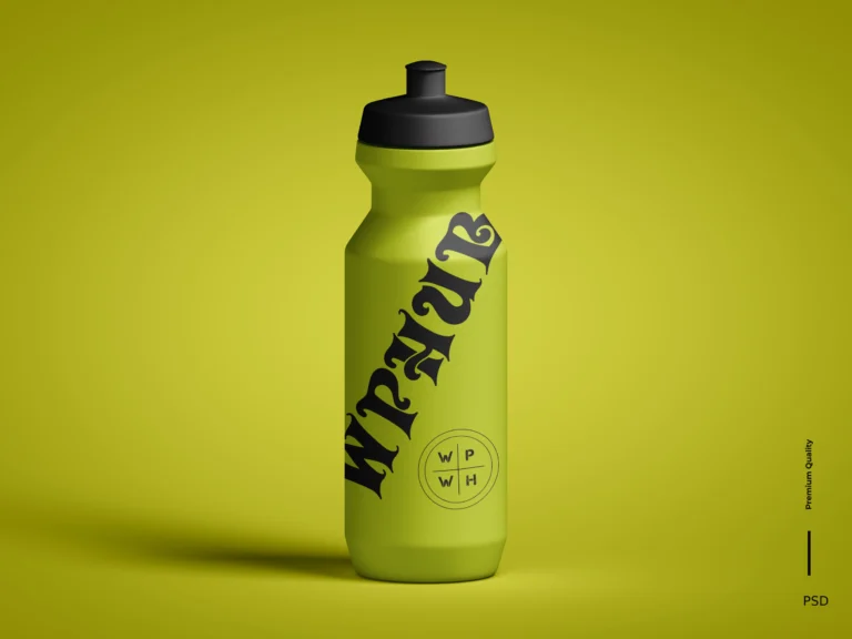 Yellow cycling sports bottle with a black push-pull cap and black typography on a yellow background