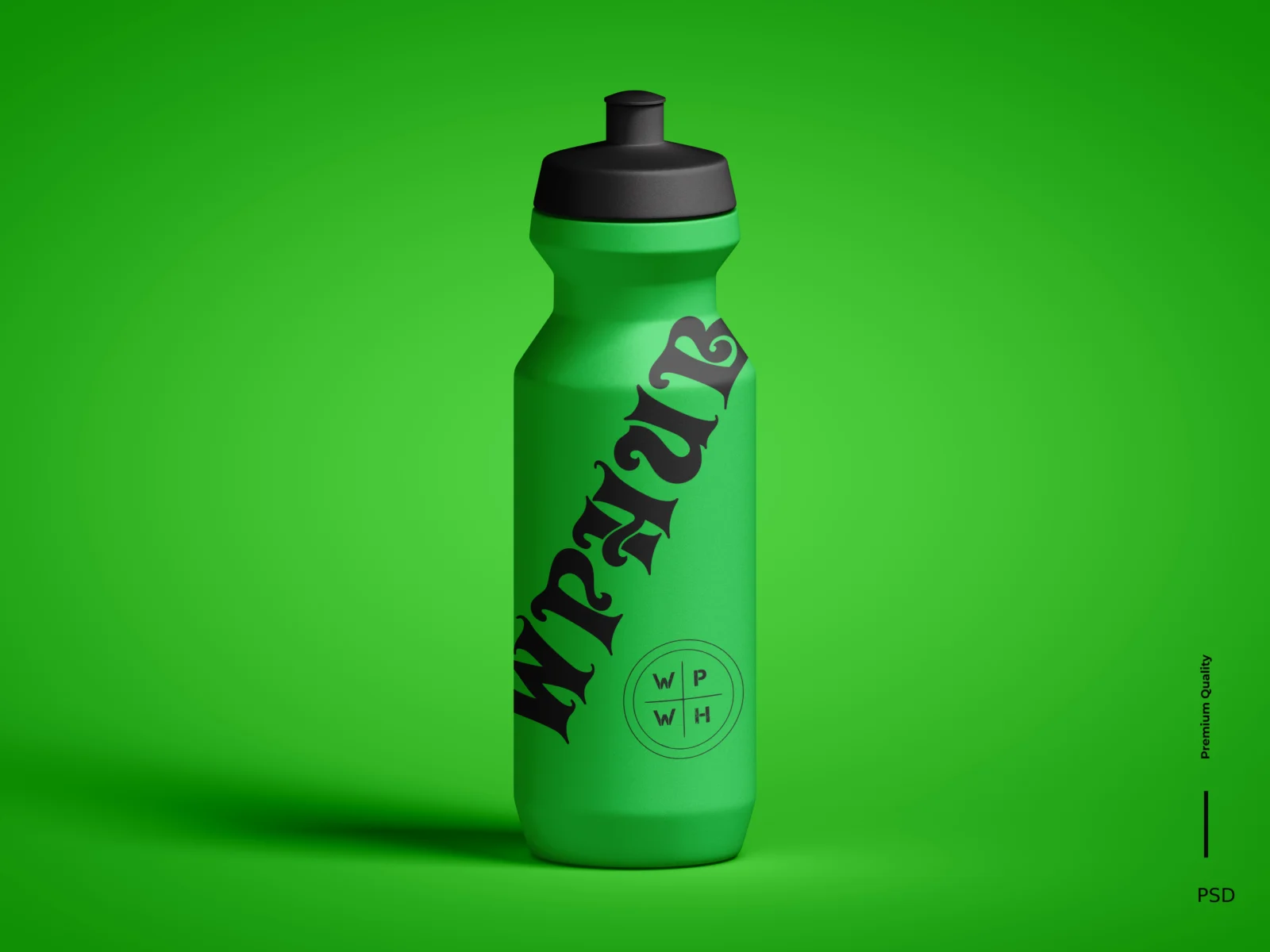 Green cycling sports bottle with a black push-pull cap and black typography on a green background