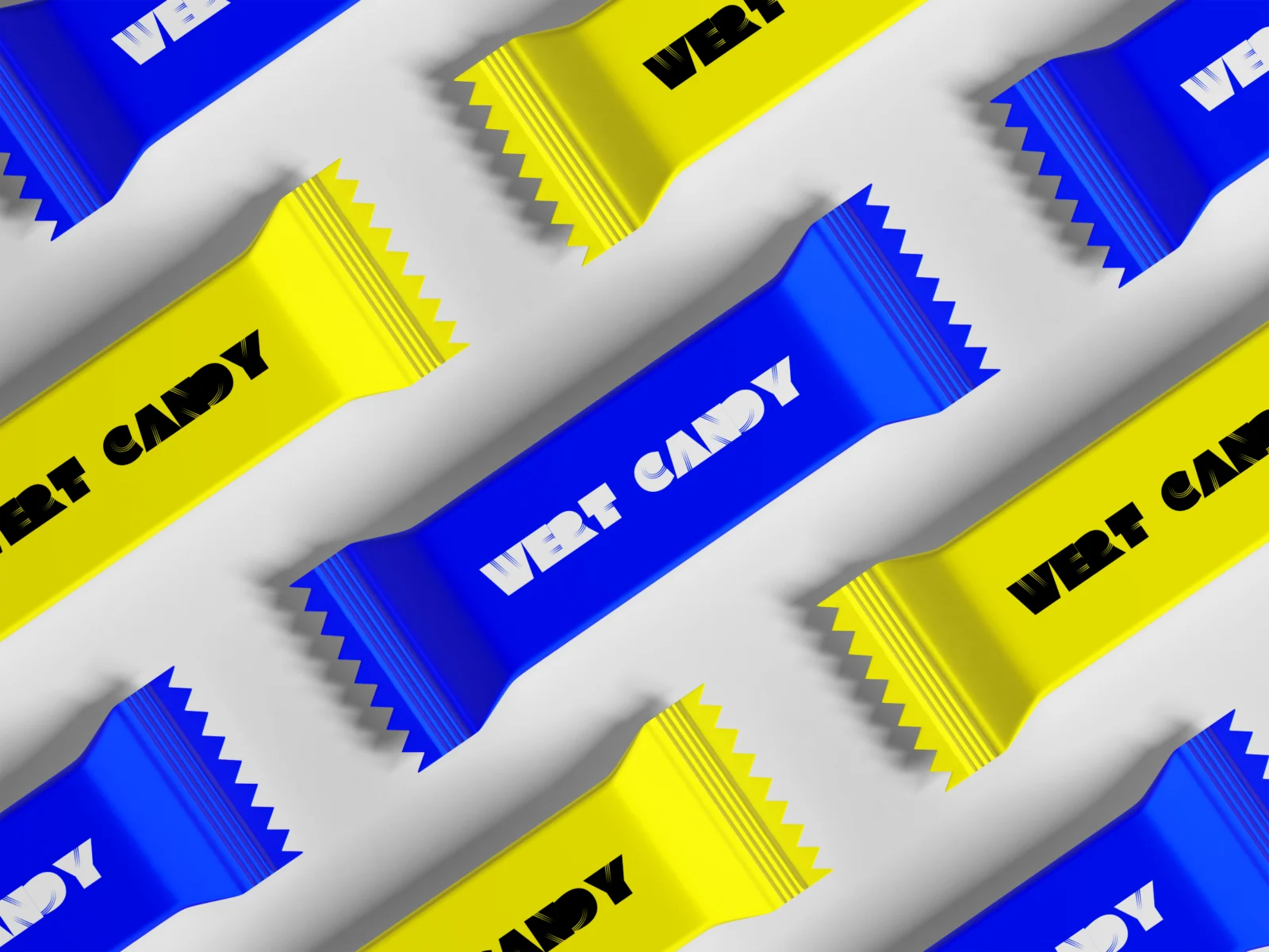 Blue and yellow candy bar wrapper mockups on a white background