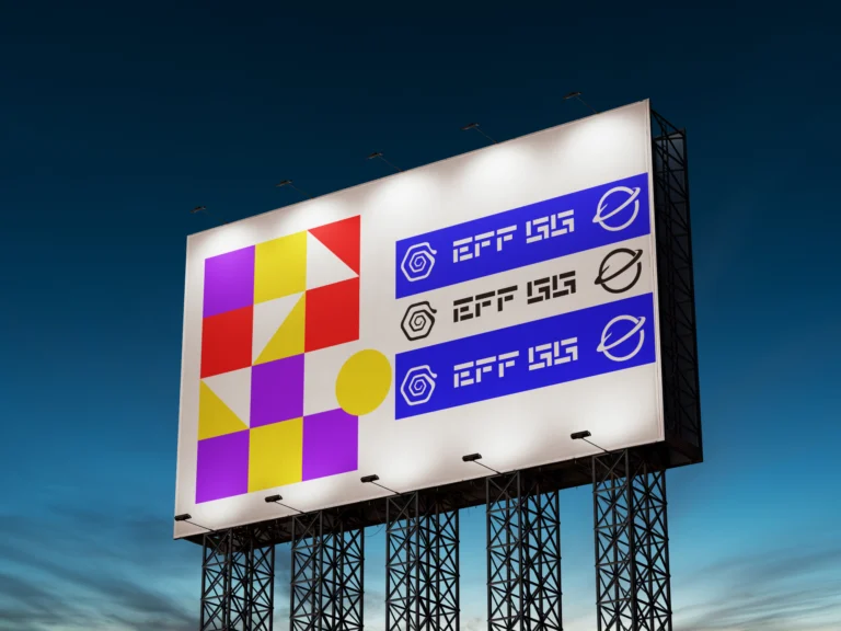 Illuminated outdoor billboard mockup viewed from below at dusk