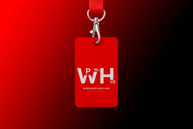 Red hanging ID badge with a matching lanyard and silver metal clip on a red and black background