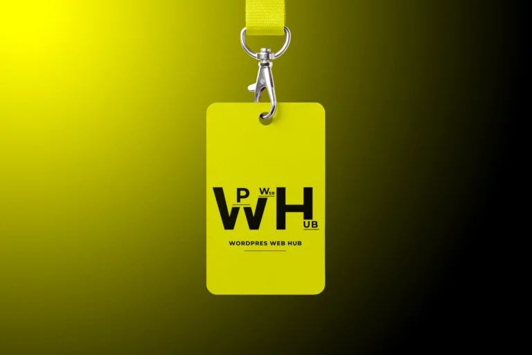 Yellow hanging ID badge with a matching lanyard and silver metal clip on a yellow and black background