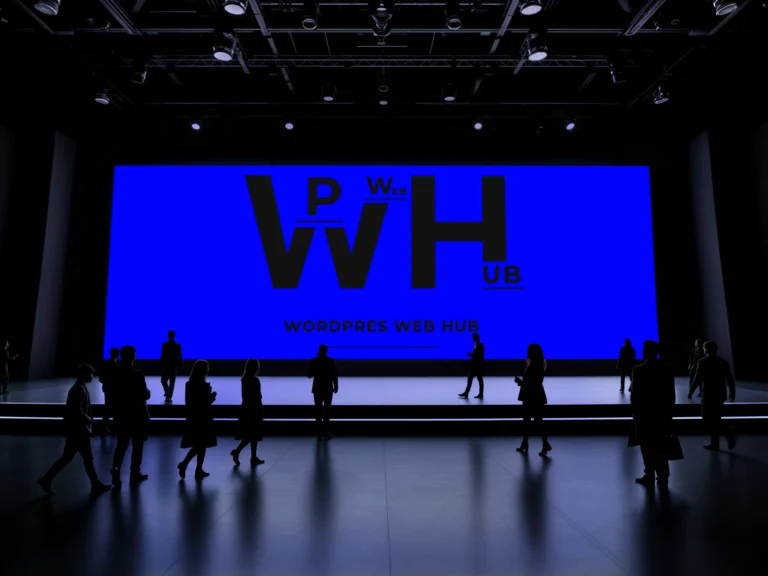 Bright blue conference LED screen mockup with a black logo