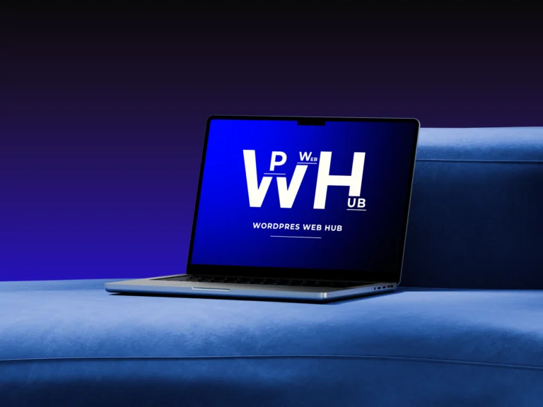 Laptop screen mockup on a blue sofa with atmospheric blue lighting