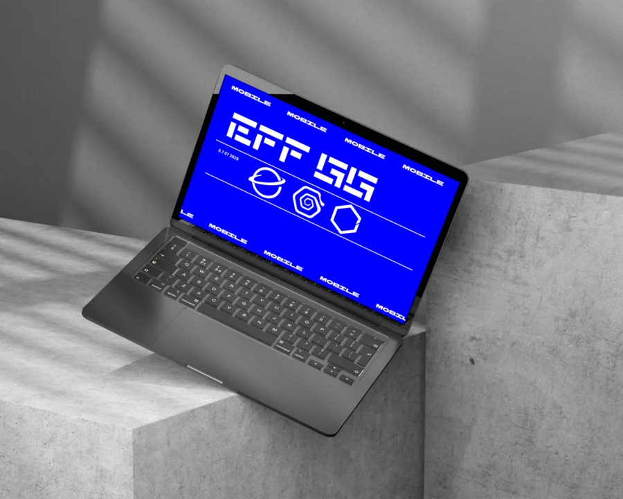 Free Laptop on Concrete Blocks Mockup