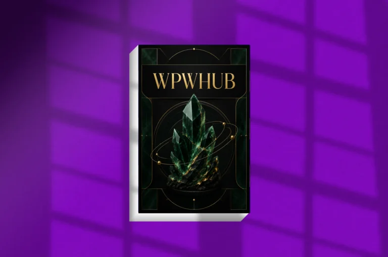Floating luxury crystal poster mockup on a purple textured background