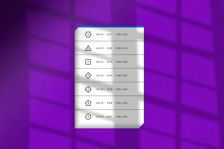 Floating minimalist white poster mockup on a purple textured background
