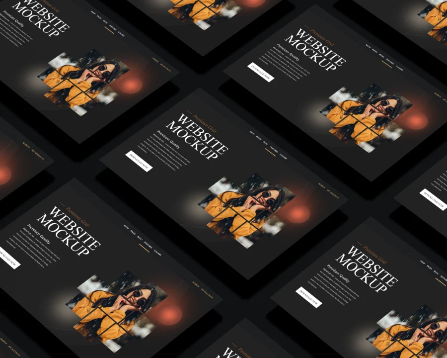 Free Perspective Website Grid Mockup