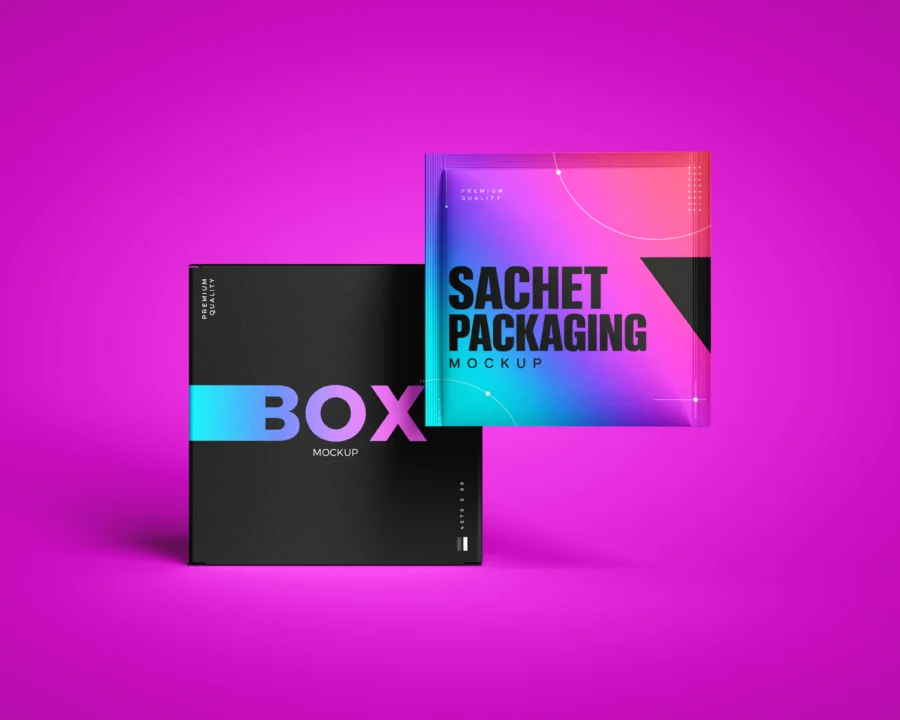 Free Sachet and Box Packaging Mockup